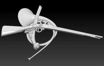 rifle 3d model in 3dexport pistol handtechnology duel shoot hunt hunting hunter arm pendant ring jewelry pipe trumpet horn tube orchestra instrument 3d print model - Mito3D