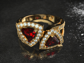 ring0007 anel jóias trilhões ruby a moda imprimir prototiping ouro diamantes 3d print model - Mito3D