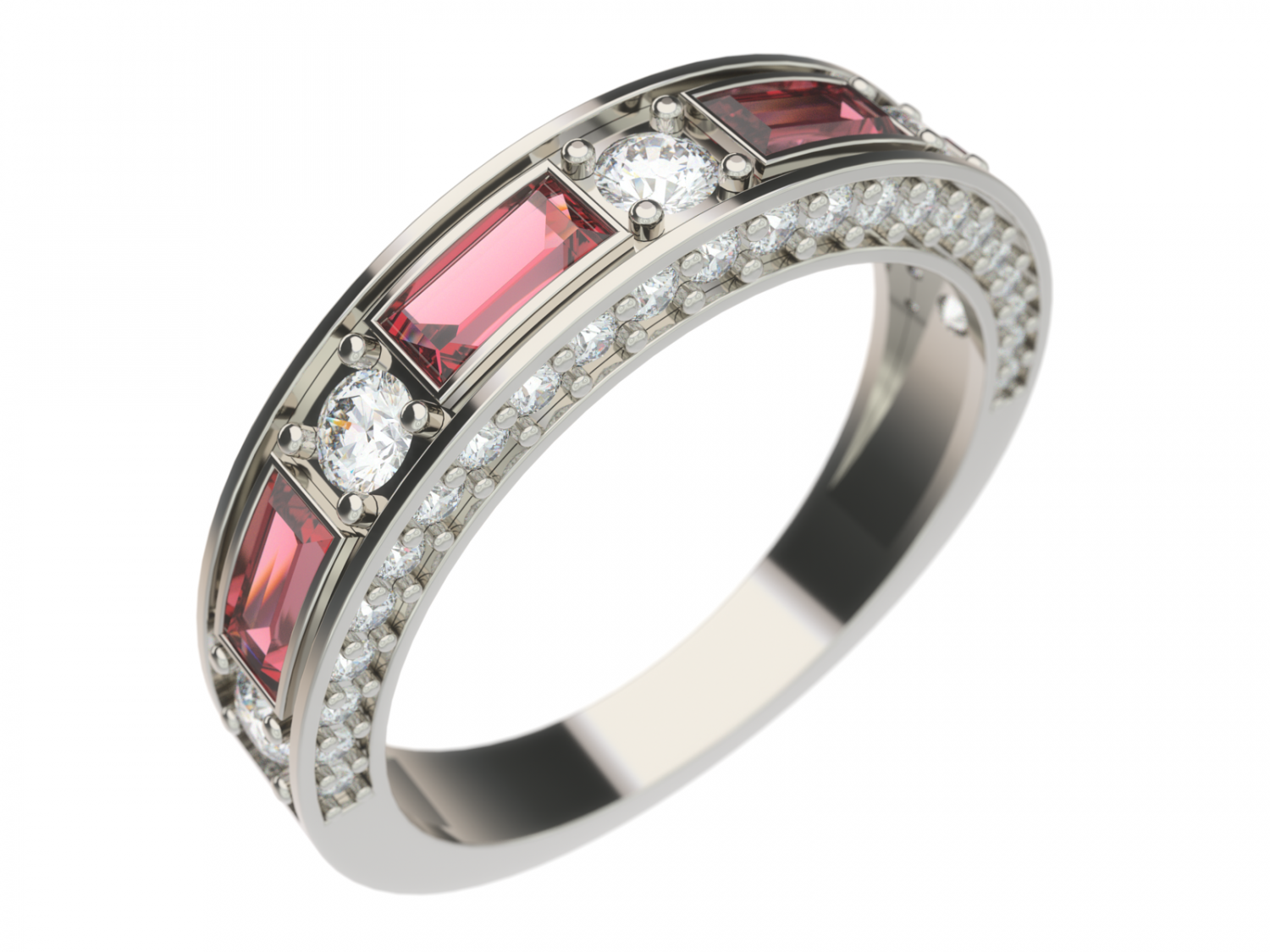 ring0022 anello gioielli di fidanzamento moda baguette i diamanti splendidamente stampabile 3D print model - Mito3D