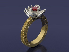 ring 3d print model in rings 3dexport flower jewelry jewellry printable gold silver diamond gem 3d print model - Mito3D
