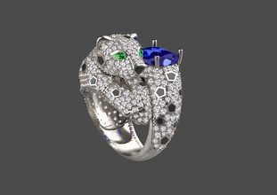anillo 3d impresión modelo in anillos 3dexport pendientes joyería diamantes diamante oro plata joya pantera panter panthera león tigre pulsera broche gemelos colgante pendiente collar 3d print model - Mito3D