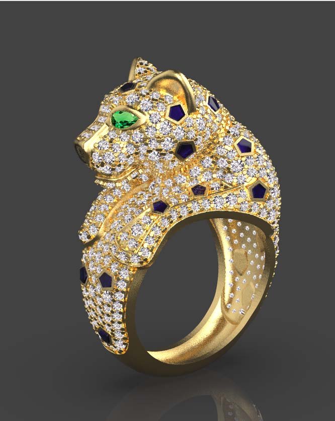 ring 3d drucken modell ringe 3dexport ohrringe schmuck diamanten diamant gold silber panther panter panthera löwe tiger pantera armband broch manschettenknöpfe buch katze 3D print model - Mito3D