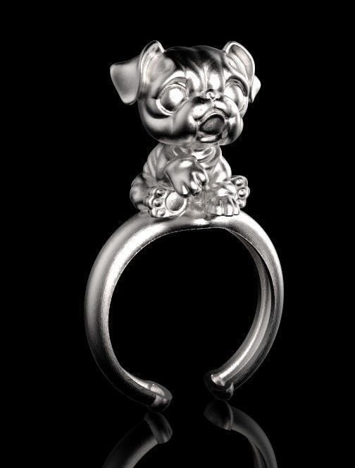de l'anneau chien le chiot bijoux or d'argent animal bulldog ami petit les anneaux 3D print model - Mito3D