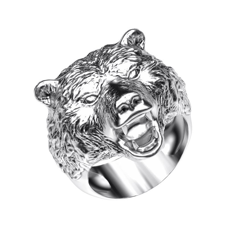 ring 003 bear 3d print model in rings 3dexport animal biker exclusive gift gold gothic head jewel jewellery jewelry man mens grizzly sculp silver stl 3D print model - Mito3D