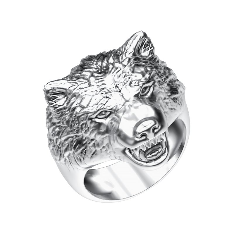 ring 008 wolf 3d print model in rings 3dexport animal biker exclusive gift gold gothic head jewel jewellery jewelry man mens platinum sculp silver stl volk 3D print model - Mito3D