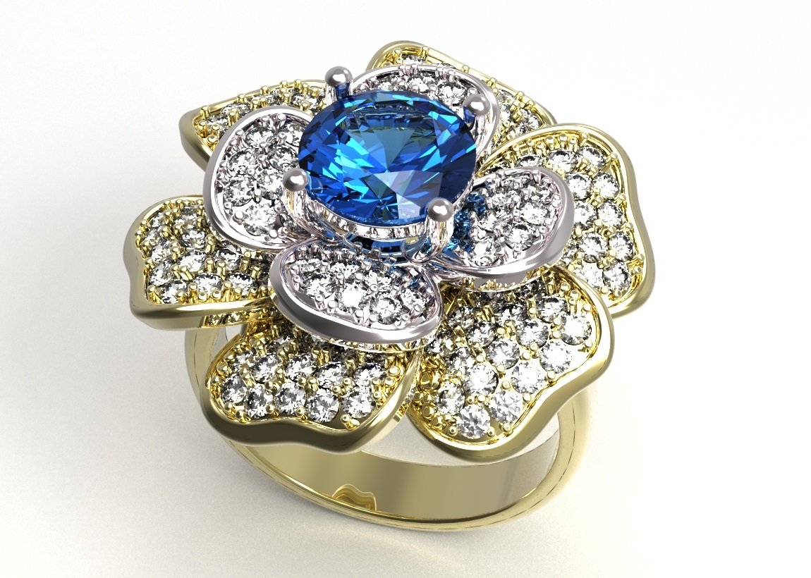 bague 129 de l'anneau l'engagement ruby le saphir l'émeraude diamant bijoux la conception brillant ronde réglage gem 3D print model - Mito3D