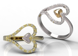 ring 74 gold diamond jewelry ruby sapphire emerald valentines wedding jewellery heart 3d print model - Mito3D