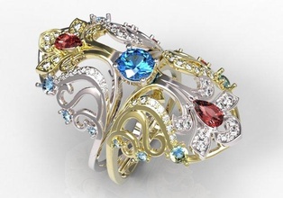 Ring 99 Gold Diamant Schmuck Rubin Saphir Smaragd Valentinstag Hochzeit 3d print model - Mito3D
