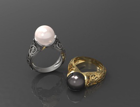 squillare grande perla 3d stampa modello in anelli 3dexport oro argento geme nero diamante gemma pietre 3d print model - Mito3D