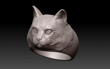 ring cat 3d print model in rings 3dexport kitty kitten animals animalhead jewelry art 3d print model - Mito3D