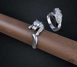 ring cheetah diamonds 3d print model in rings 3dexport cat family sculpt luxury design gemstone jewellery wax printable style fashion jewel 3d print model - Mito3D
