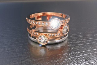ring three diamonds 3d print model in rings 3dexport gold diamond silver jewel 3d print model - Mito3D