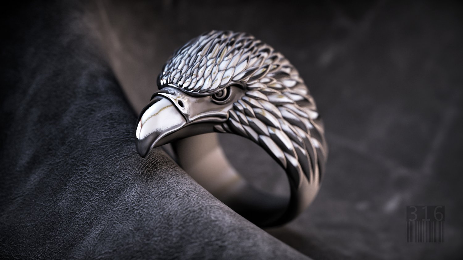 ring eagle l printing 3d print model in rings 3dexport jewellery silver animals modell bird orel decoration sculpt stereolithography design wax printable style biker 3D print model - Mito3D