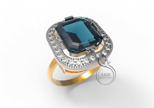 ring Smaragd 12x10 rechteckigen Edelstein strahlend gem Schmuck Juwel gold 3dmodel 3dprint bedruckbar ist der Prototyp 3djewel 3dwax Wachs 3dprintmodel printjewel 3dring - Streuung Muster 3d print model - Mito3D