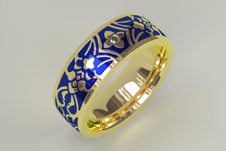 anel de esmalte o azul ouro amarelo diamantes flores 3d print model - Mito3D