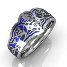 bague émail de l'anneau l'émail bleu or jaune les diamants fleurs 3d print model - Mito3D
