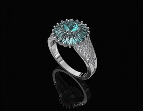 anillo de halo baguette lujo piedras 3d imprimible los anillos oro la plata el platino sterling gem las preciosas brillante mujeres diamant con estilo joya cuarzos 3d print model - Mito3D