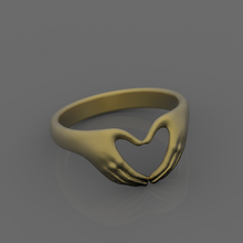 anel de mão amor jóias ouro anéis a moda prata platina escultura socorro mãos coração valentine dedo jóia printable imprimir sterling 3d print model - Mito3D