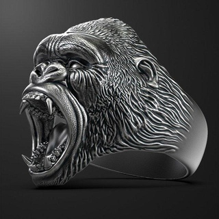 anillo cabeza gorila anillos 3d impresión joyería joya 3d print model - Mito3D