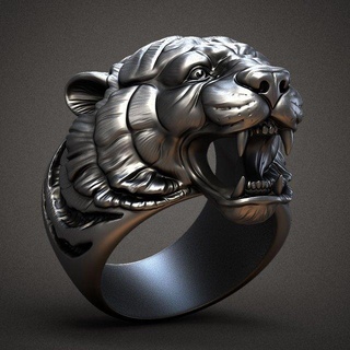 anel cabeça tigre argolas jóia imprimível leopardo Puma 3d print model - Mito3D