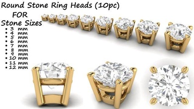 ring heads type 1 - 10pc 3d print model in rings 3dexport silver printable diamond jewel ringheads collet platinum bracelate canada stoneheads collets wedding accessorie roundstones engagement studs jewellery 3d print model - Mito3D