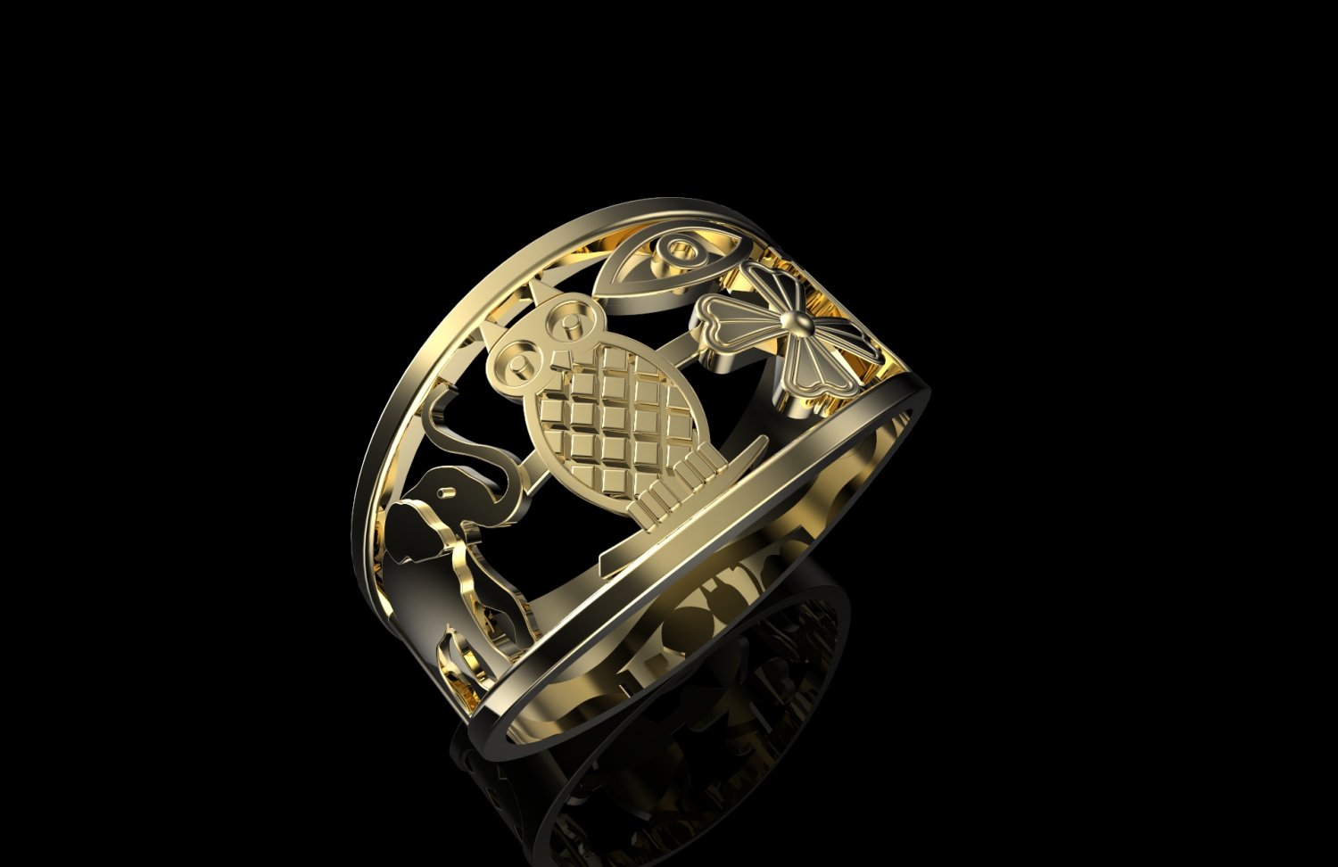 squillare fortuna gioielleria simboli gufo oro argento platino prezioso anello moda bellezza cnc cncmachining 3D print model - Mito3D