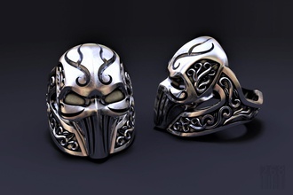 anillo de la máscara patrones joyería los hombres oro plata lujo ornamento diseño cera imprimible estilo moda signet impresión brutal en popa 3d print model - Mito3D