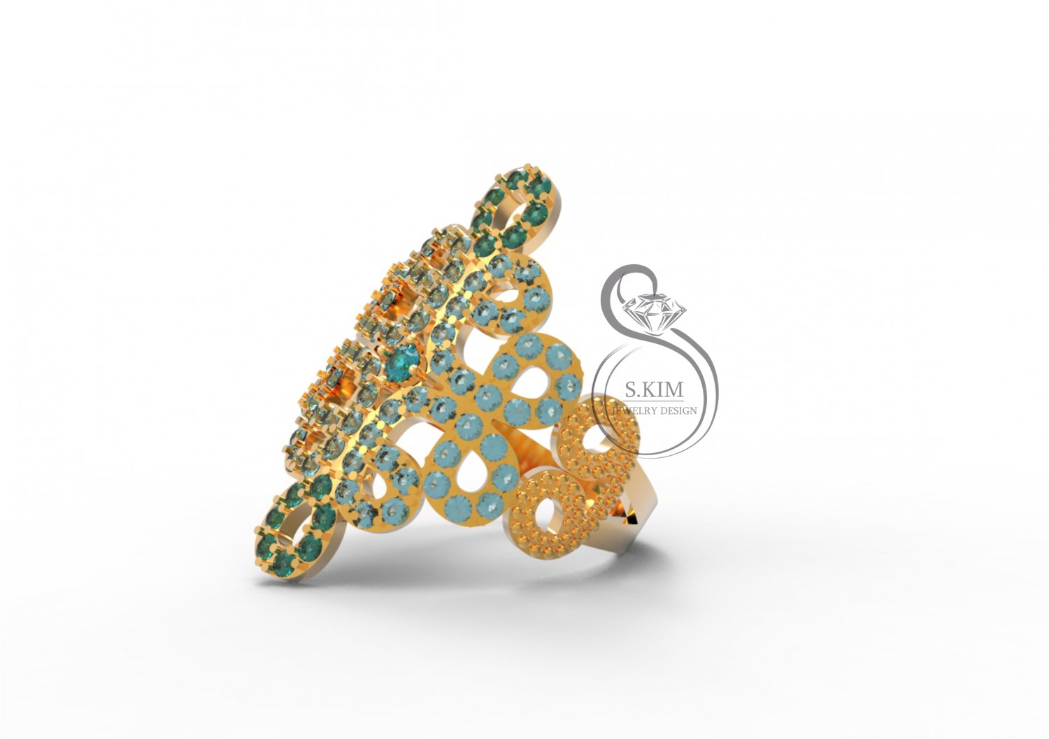 anel padrão de gemas brilhantes rendilhado gem jóias jóia ouro 3dmodel 3dprint printable protótipo 3djewel 3dwax cera 3dprintmodel printjewel 3dring dispersão o 3D print model - Mito3D