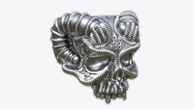 ring scull 3d print model in coins badges 3dexport jewelry rings ringskull skullring skull jewelri jewellery horn horns 3d print model - Mito3D