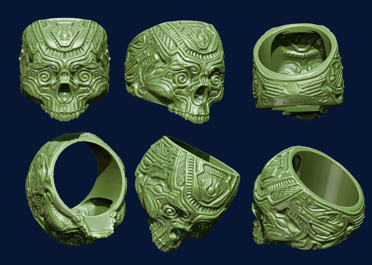 yüzük kafatası uzaylı biker otomatik ve sürekli takı ringskull skullring 3D print model - Mito3D