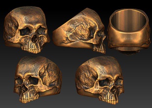 anillo cráneo 3d impresión modelo in anillos 3dexport joyería joya metal oro plata hierro rock muerte colmillo arete 3d print model - Mito3D