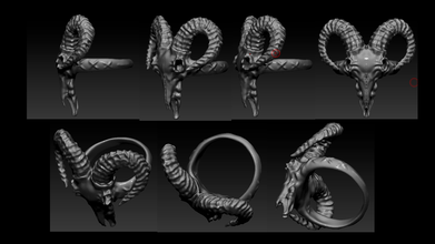 anillo cráneo cabra 3d impresión modelo in anillos 3dexport diseño brasil 3d print model - Mito3D
