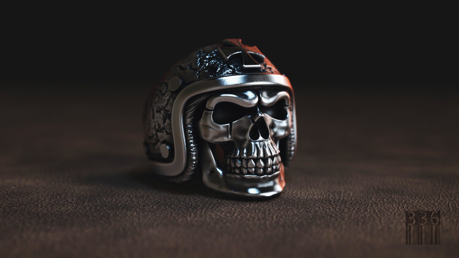 ring skull in a hard hat biker 3d print model rings 3dexport jewellery mens signet printing motorcycle sculpt symbolism luxury design wax printable style fashion accessories 3D print model - Mito3D