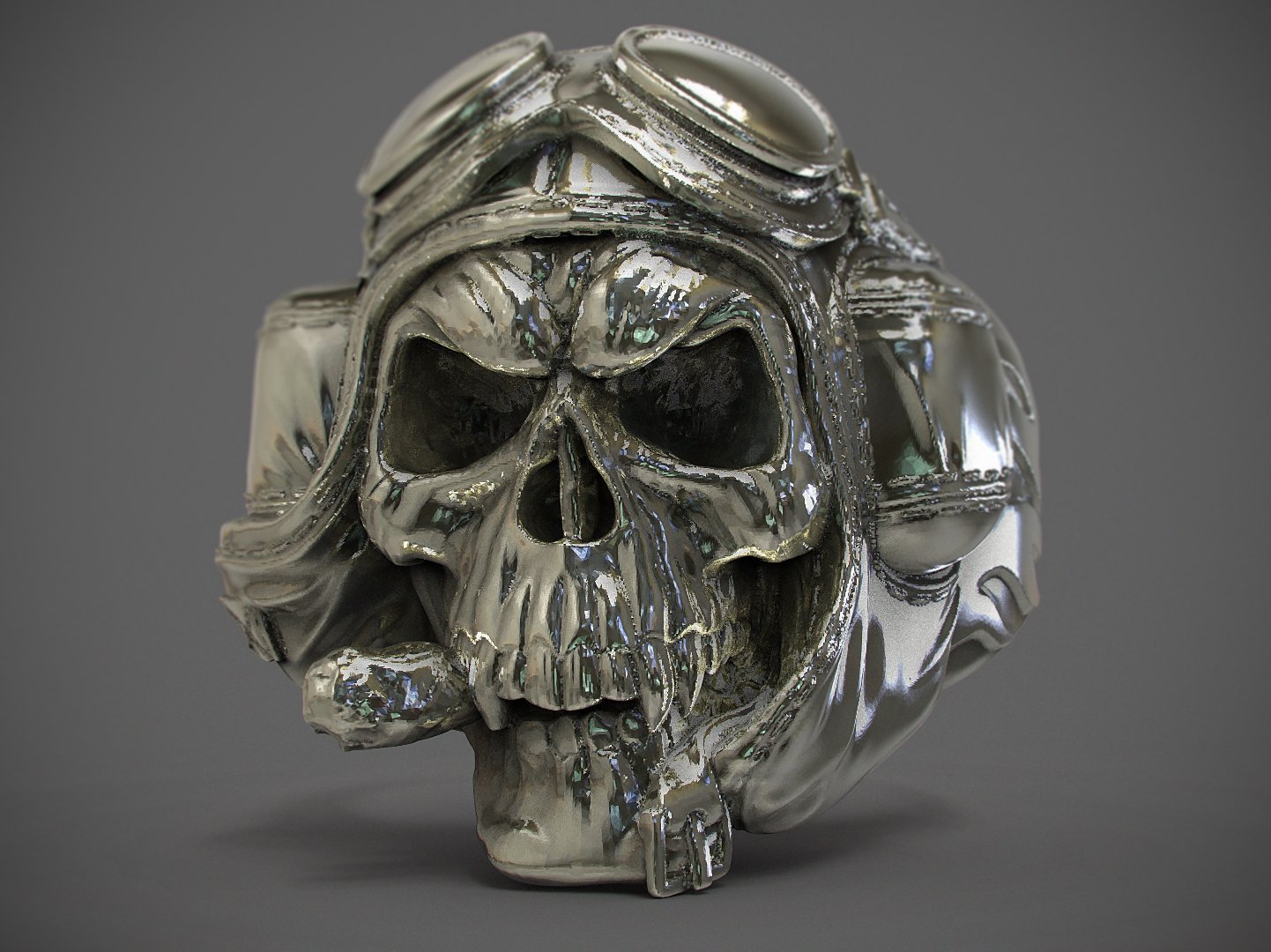 anillo de calavera piloto el cráneo 3D print model - Mito3D