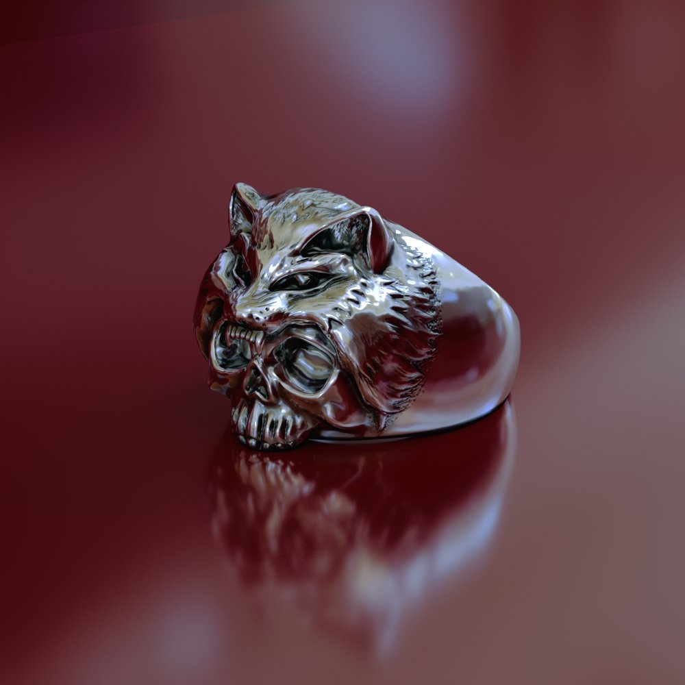 ring skull wolf head 3d print model skin replica jewelry 3D print model - Mito3D