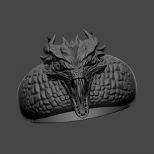ring a small aggressive dragon 3d print model in rings 3dexport drogo gameofthrones monster jewelry rhaegal cheapest 3dring bikers fantasy creature character silver medieval thrones game 3d print model - Mito3D