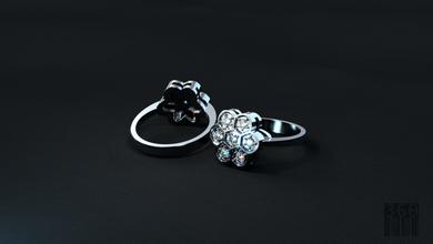 bague pierres forme fleur or argent diamant ornements conception cire style imprimable mode impression métal stéréolithographie beauté 3d print model - Mito3D