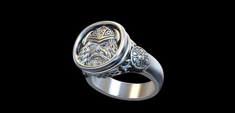 anillo supremo Dios Escandinavia vikingo principal oro plata dedo circulo sello drakar barco mar 3d print model - Mito3D