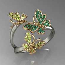 anillo de tres mariposas la joyería el diamante imprimible las cad compromiso gemas femenino mujeres brillante exclusivo 3dm stl obj moda oro rhiho cnc 3d print model - Mito3D