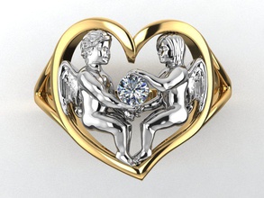 ring two angels 3d print model in rings 3dexport jewelry heart jewellery girl boy kids mom diamond printable gift cad gems female women exclusive 3dm stl obj 3d print model - Mito3D