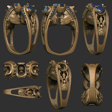 anillo de dos cabezas la joyería el metal oro plata hierro rock muerte fang arete 3d print model - Mito3D