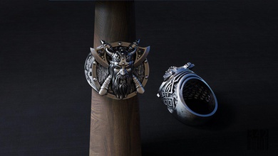 anillo vikingo guerrero joyería impresión plata oro diseño cera imprimible modelo masculino brutal orgánicos esculpir patrón ornamento estilo sello 3d print model - Mito3D