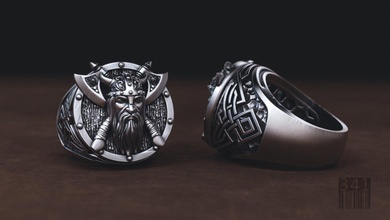 ring warrior viking jewellery silver model printing axe organics sculpt pattern luxury design wax printable style signet print 3d print model - Mito3D