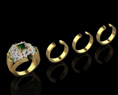 rings 1888 jewelry 3d cad 3dmodel bracelet ring earring rhino matrix zbrush keyshot magics rend rendering modeling jewellery stones leaf flower 3d print model - Mito3D