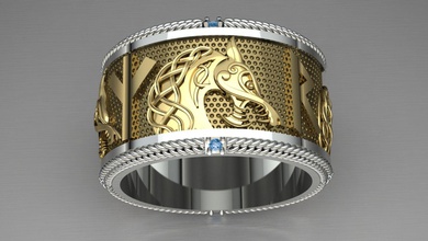 anillos hilandero fenrir 3d impresión modelo in 3dexport joyería joya anillo hombre joyeria vikingo vikingos runa runas lobo leyenda brutal 3d print model - Mito3D