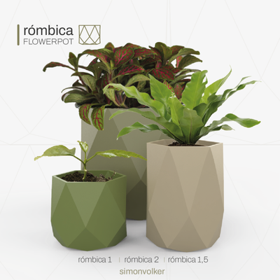 rmbica flowerpot 3d print model in decor 3dexport rombica plants water deco stl rhino familyproducts lowpoly geometry 3d print model - Mito3D