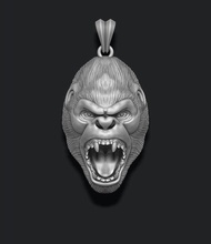 roaring angry gorilla pendant 3d print model in pendants 3dexport animal character chimpanzee gold gorila hollow hollowed jewel jewellery jewelry lite men monkey nature necklace printable 3d print model - Mito3D