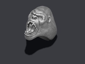 rugido enojado gorila anillo 3d impresión modelo in colgantes 3dexport áfrica animal personaje chimpancé gigante oro joya joyería hombres mono naturaleza imprimible anillos plata 3d print model - Mito3D