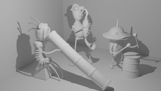 robot músicos monstruos criaturas músico saxofón tambor personaje juguete 3d print model - Mito3D