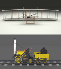 rocket locomotive wright flyer pack 3d model in bomber 3dexport stephenson carriage steam coal fire smoke animated rigged engine train transport brothers first plane old antique blender 3d print model - Mito3D